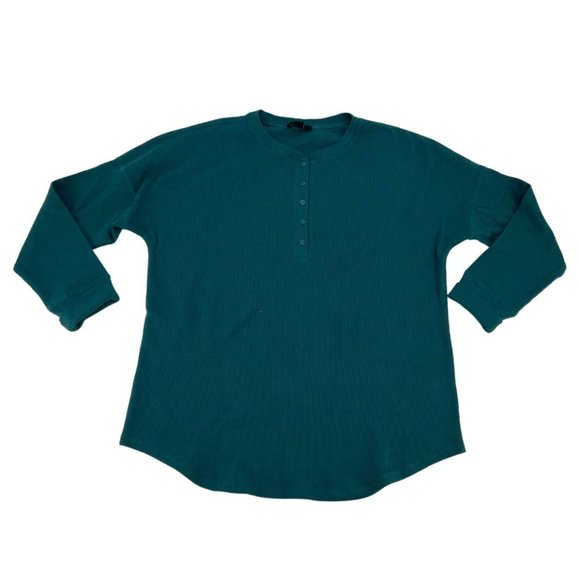 Dalia Tops - Dalia | Women's Long Sleeve Waffle Shirt | Teal | Size Large